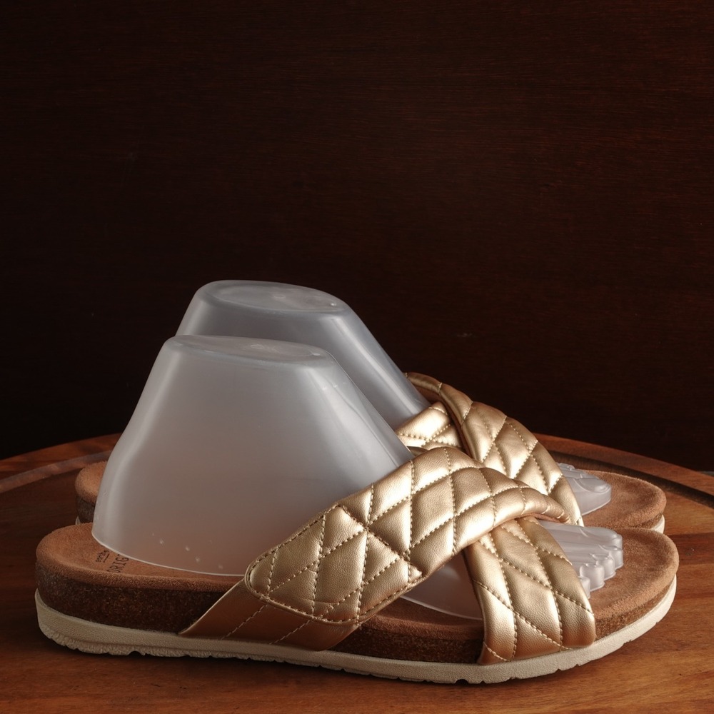Earth Origins Sandals Womens SZ 9.5 Gold Oceana Slide Comfort Coastal Adjustable